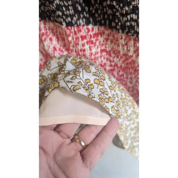 Anthro Foxiedox floral multi color smocked waist ruffle mini dress New sz Med